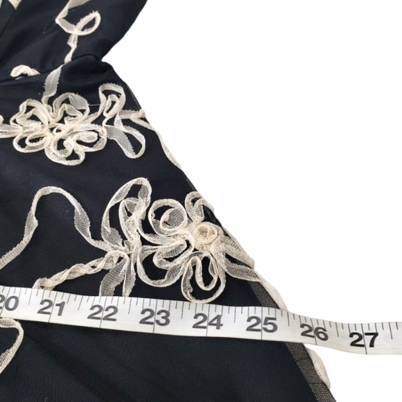 Roberta Black & Cream Floral Embroidered Boho Spaghetti Strap Mini Dress - Picture 10 of 13